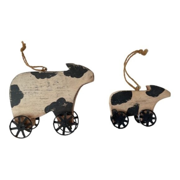 Vintage Cows on Wheels Ornaments - Picture 1 of 7